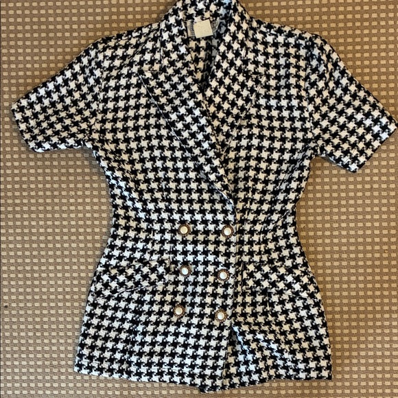 Vintage Jackets & Blazers - Vintage Black and White Houndstooth Blazer